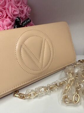 Mario Valentino Nude Beige Crossbody with Gold Chain